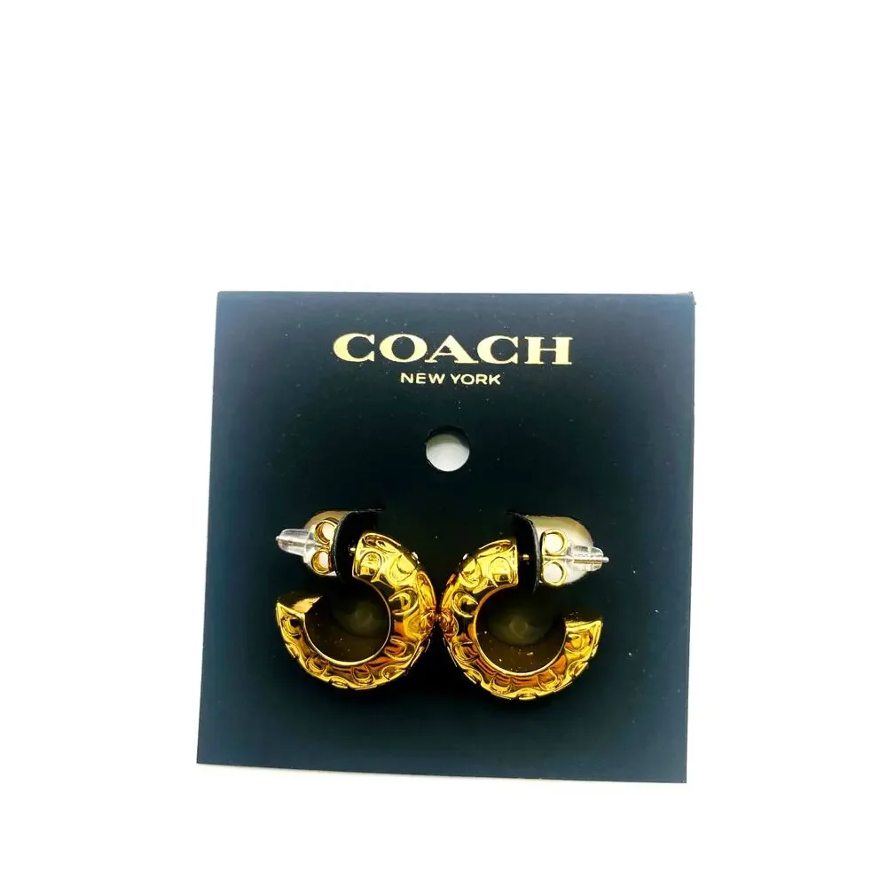 Coach Quilted Signature Chunky Hoop Earrings - Picture 2 of 4